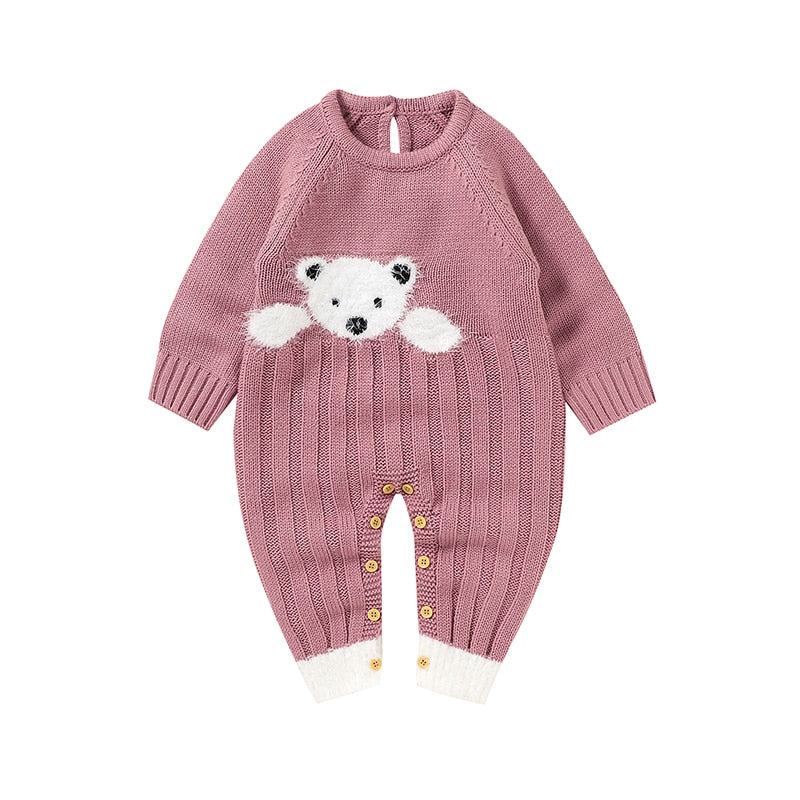 Image of OleOle Winter Fashion Knitted Long Sleeve Rompers - Adorable and cosy onesies for newborn baby boys and girls, available for ages 0 to 18 months. On sale now at OleOle