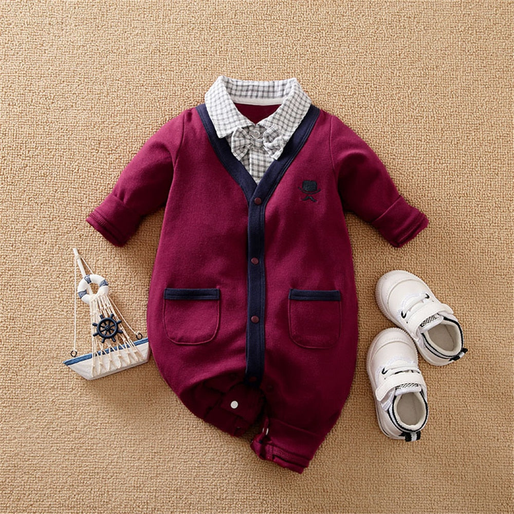 Image of Stylish Newborn Boys Romper with Necktie - Perfect Party Fashion (0-18 Months). Shop now at OleOle.