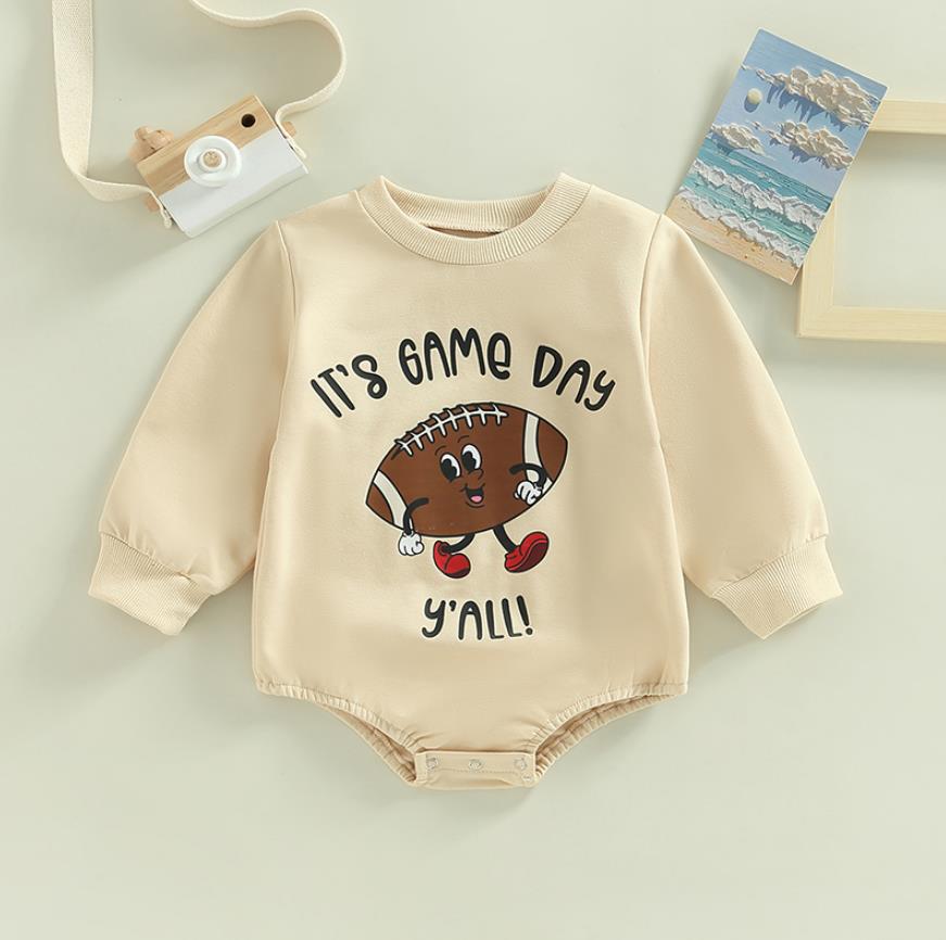 Image of Football Game Day Sweatshirt Romper for Boys & Girls - Infant Bodysuit ages 0-18 months - Cosy style for the littlest fans! Available at OleOle.