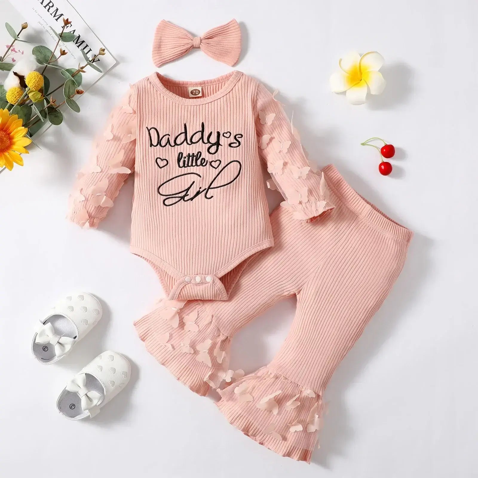 Image of Adorable 3pcs Newborn Baby Girl Jumpsuit Set with Floral Pattern and Cotton Comfort. Shop now at OleOle.