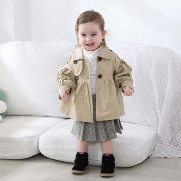 OleOle Baby Girl Fashion Cotton Coat with Belt - Autumn Spring Solid Colour Infant Jacket (1 - 3 years)