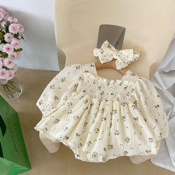 OleOle Linen Bodysuits for Baby Girls - Floral Print, Breathable and Comfortable One Piece Clothes (3 months - 2 yrs)