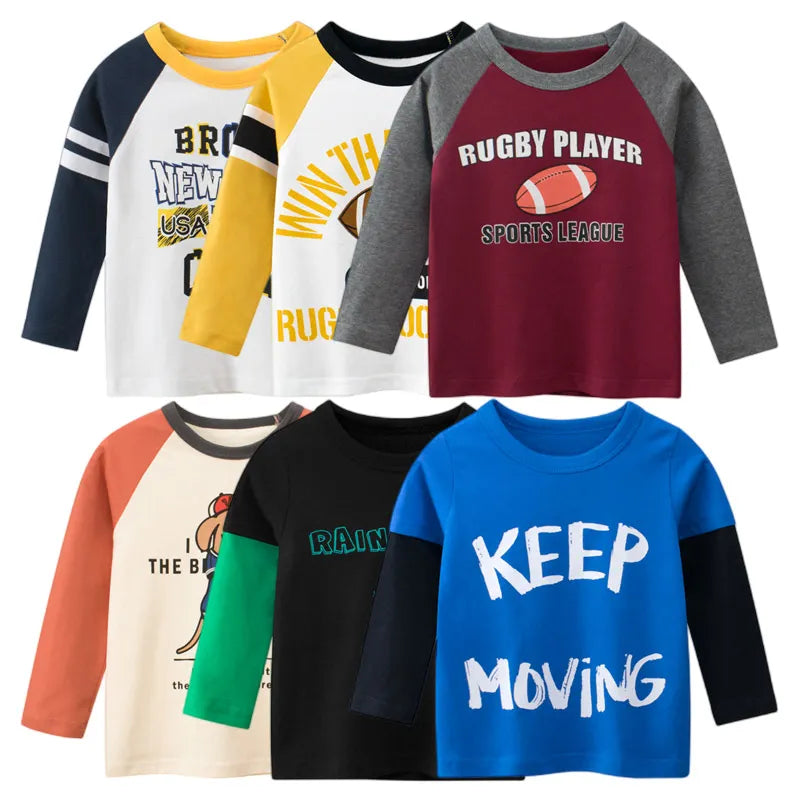 Image of Boys Long Sleeve Rugby Printed T Shirt - Stylish comfort for ages 1-8. Shop now at OleOle.