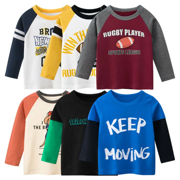 Image of Boys Long Sleeve Rugby Printed T Shirt - Stylish comfort for ages 1-8. Shop now at OleOle.