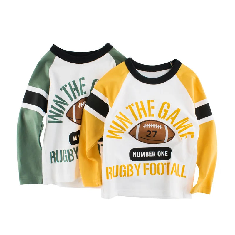 Image of Boys Long Sleeve Rugby Printed T Shirt - Stylish comfort for ages 1-8. Shop now at OleOle.