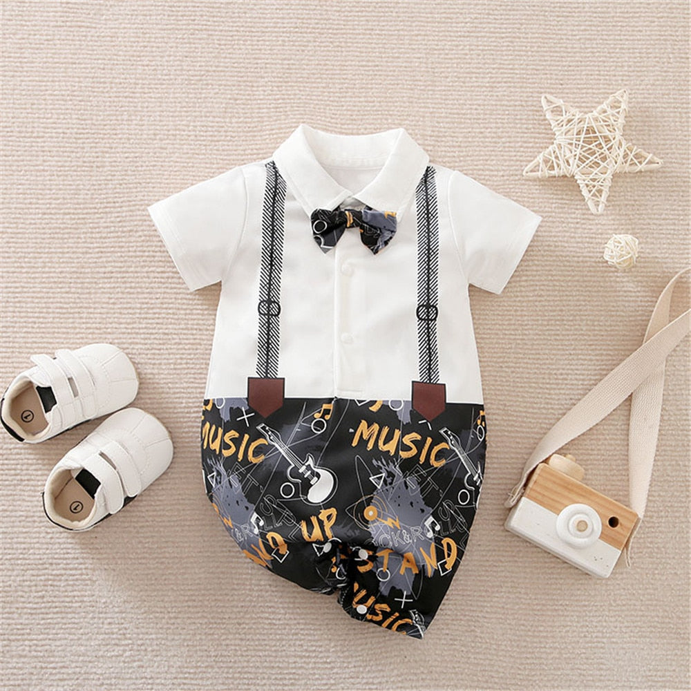 Image of Stylish Newborn Boys Romper with Necktie - Perfect Party Fashion (0-18 Months). Shop now at OleOle.