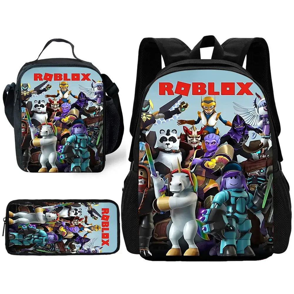 Roblox Game Theme School Bag Set with backpack, lunch bag, and pencil case for kids.