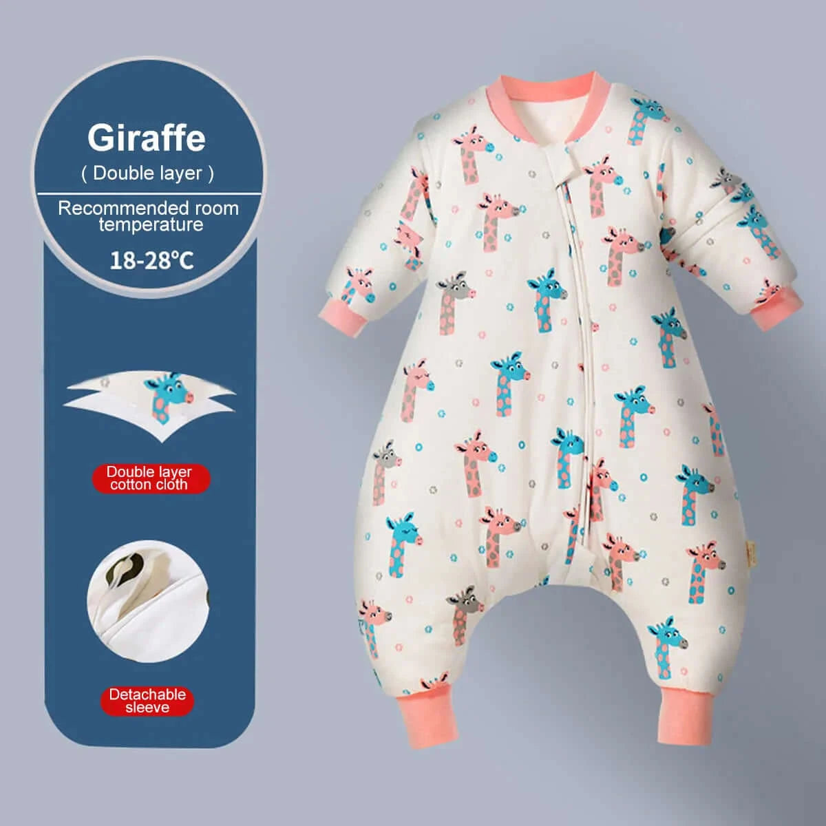 Image of All Seasons Baby Sleeping Bag - Soft Cotton, Detachable Sleeves, Ideal for Infant Sleepsack. Shop now at OleOle.