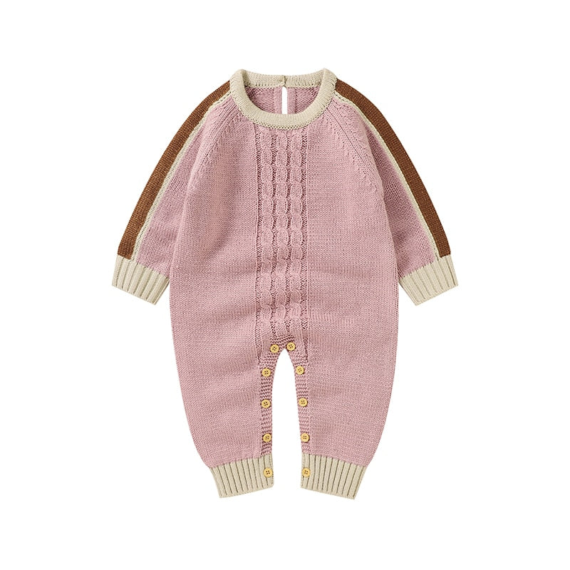 Image of OleOle Winter Fashion Knitted Long Sleeve Rompers - Adorable and cosy onesies for newborn baby boys and girls, available for ages 0 to 18 months. On sale now at OleOle