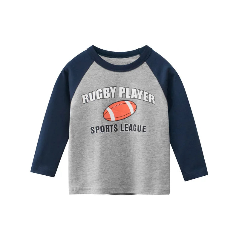 Image of Boys Long Sleeve Rugby Printed T Shirt - Stylish comfort for ages 1-8. Shop now at OleOle.