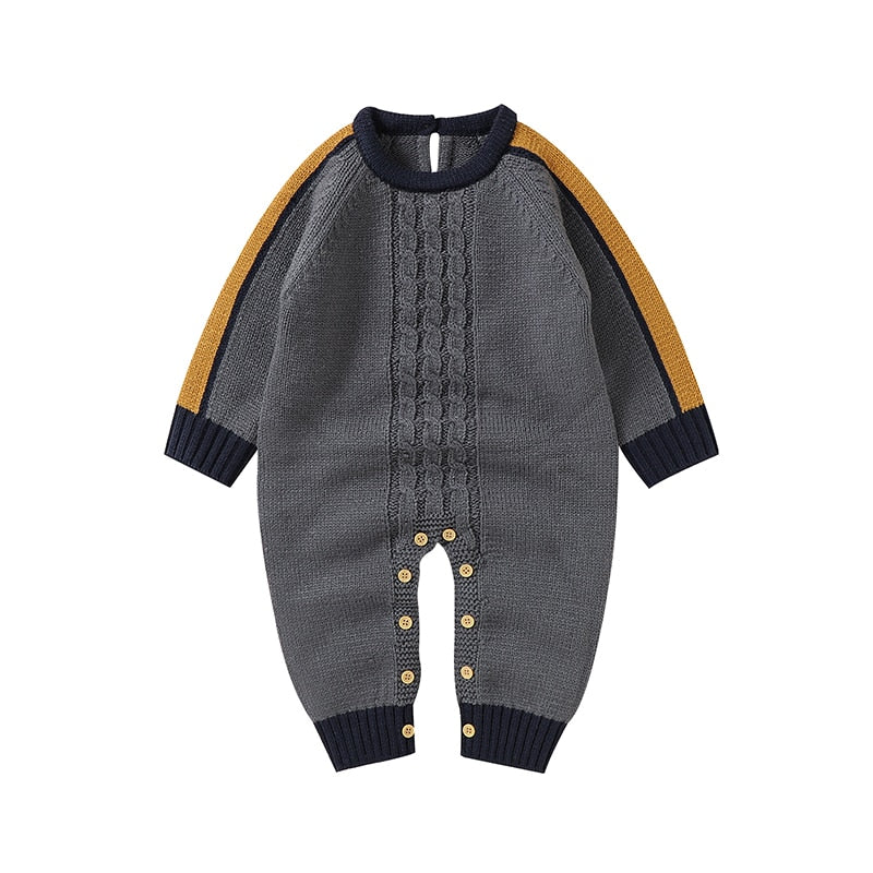 Image of OleOle Winter Fashion Knitted Long Sleeve Rompers - Adorable and cosy onesies for newborn baby boys and girls, available for ages 0 to 18 months. On sale now at OleOle