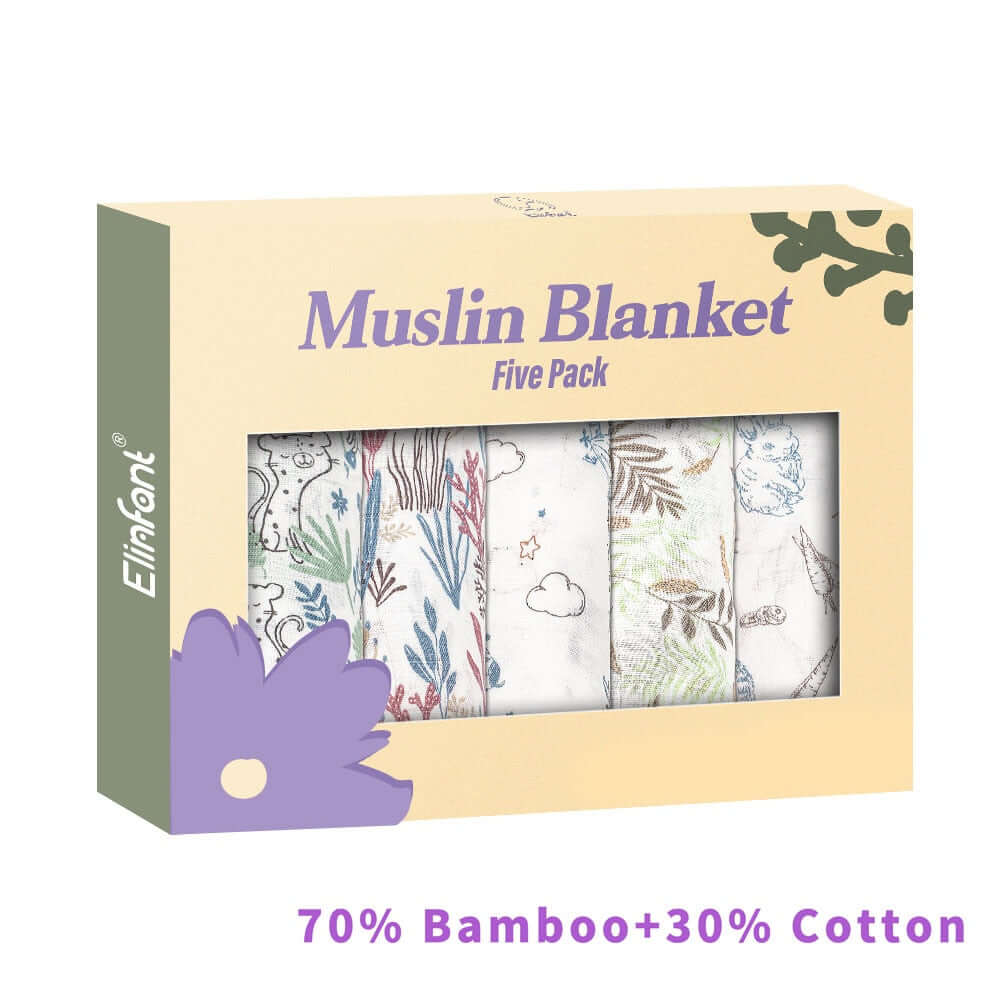 Image of Bamboo Cotton Muslin Bibs Gift Set - 5pcs. Soft, Stylish, and Ideal for Your Baby. Perfect Gift. On Sale Now at OleOle!