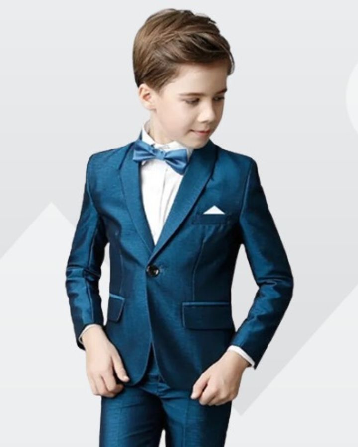 Image of a stylish boy wearing a deep blue suit set is on sale at OleOle-shop now