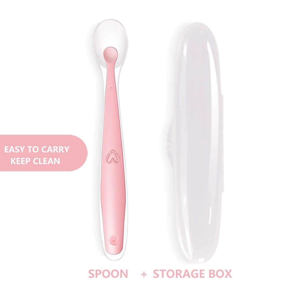 Image of Baby Silicone Spoon: Soft, Safe, and On Sale at OleOle! Complete with Storage Box for a Mess-Free Feeding Experience.