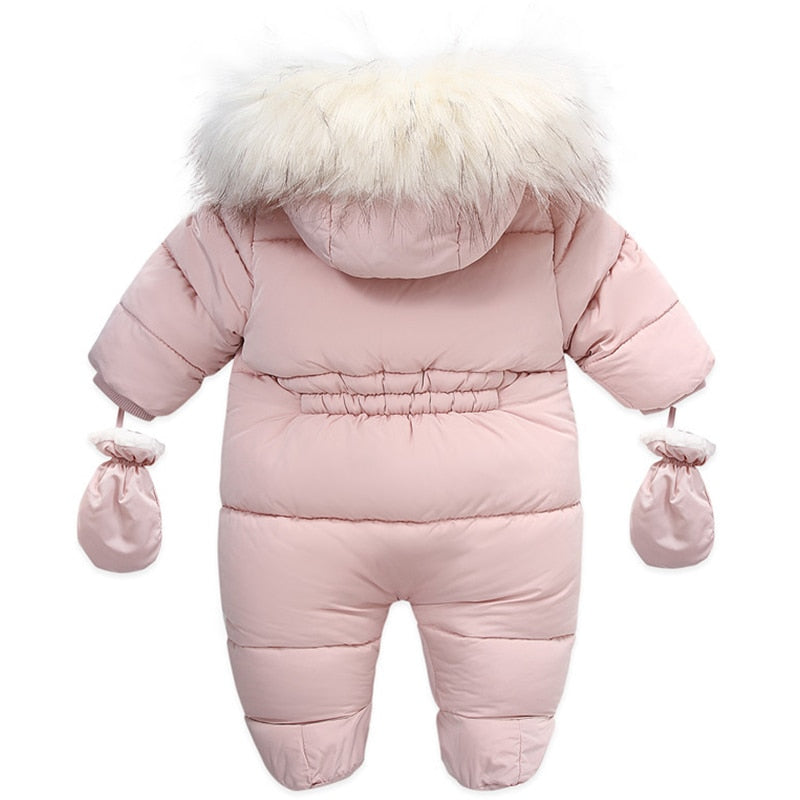 Image of Cosy romper set with gloves and hood, Sizes 0-2 yrs - Winter warmth for baby girls! Shop now at OleOle.