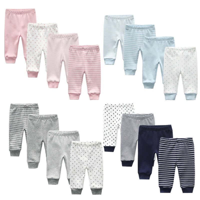 OleOle Four Seasons Baby Cartoon Pants - Set of 3 or 4 pieces suitable for infants aged 0-12 months.