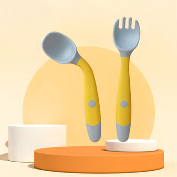 OleOle New Silicone Twist 2 Pcs Spoon and Fork Utensils Set for Baby