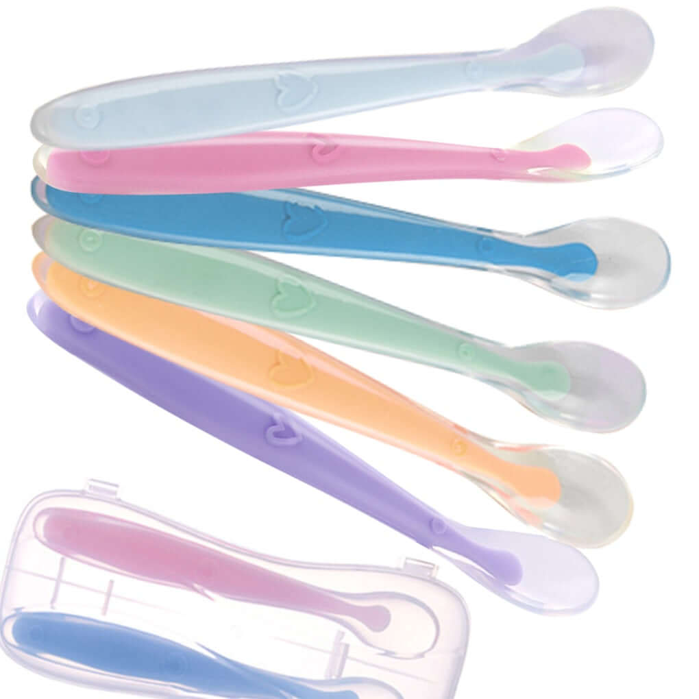 Image of Baby Silicone Spoon: Soft, Safe, and On Sale at OleOle! Complete with Storage Box for a Mess-Free Feeding Experience.