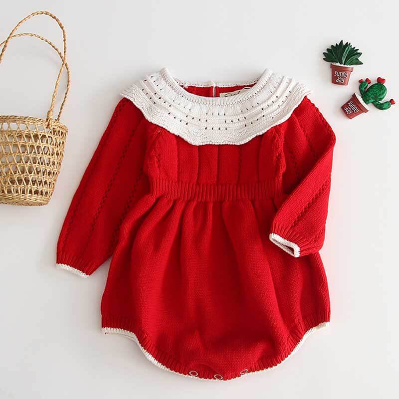 Image of Adorable OleOle Baby Girls Knitted Romper - Newborn Fashion Overalls Sweater on Sale! Perfect for 0-3 years. Shop now at OleOle for irresistible cuteness!