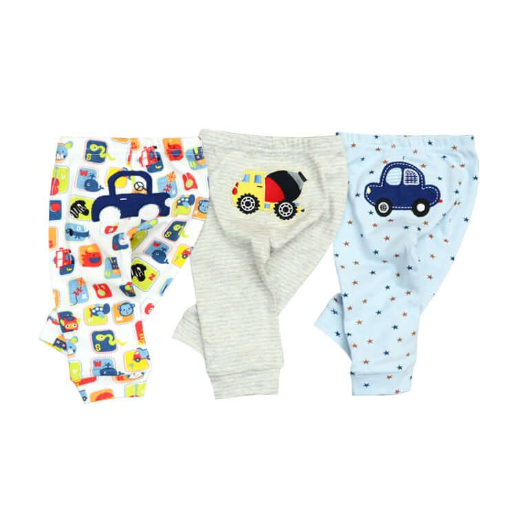 OleOle Four Seasons Baby Cartoon Pants - Set of 3 or 4 pieces suitable for infants aged 0-12 months.