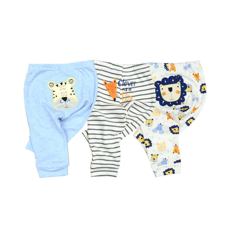 OleOle Four Seasons Baby Cartoon Pants - Set of 3 or 4 pieces suitable for infants aged 0-12 months.