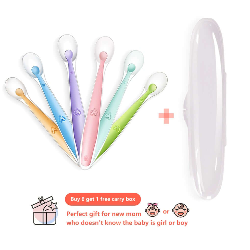 Image of Baby Silicone Spoon: Soft, Safe, and On Sale at OleOle! Complete with Storage Box for a Mess-Free Feeding Experience.