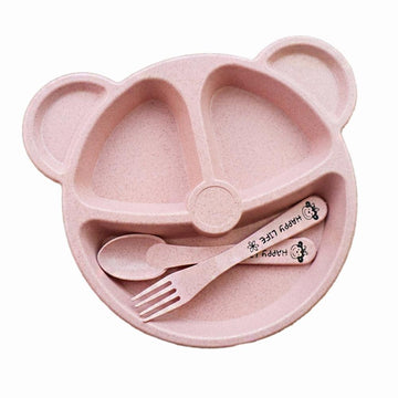 OleOle New Bear Kids Plate Tableware Set with Spoon and Fork