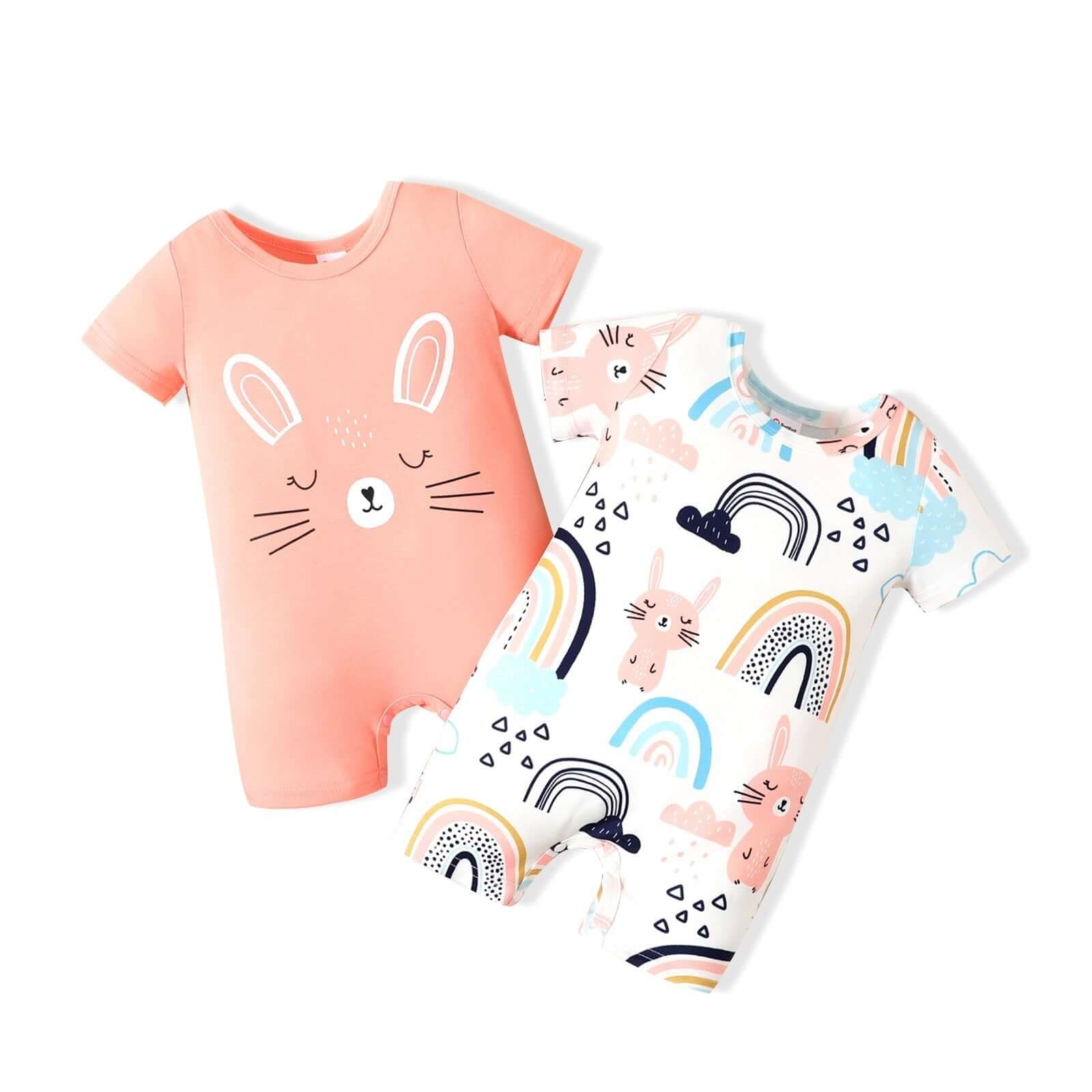 Image of adorable short-sleeve romper jumpsuit for newborn baby girls ages 0 to 18 months available at OleOle. A cute and comfortable outfit for your little one's first adventures.