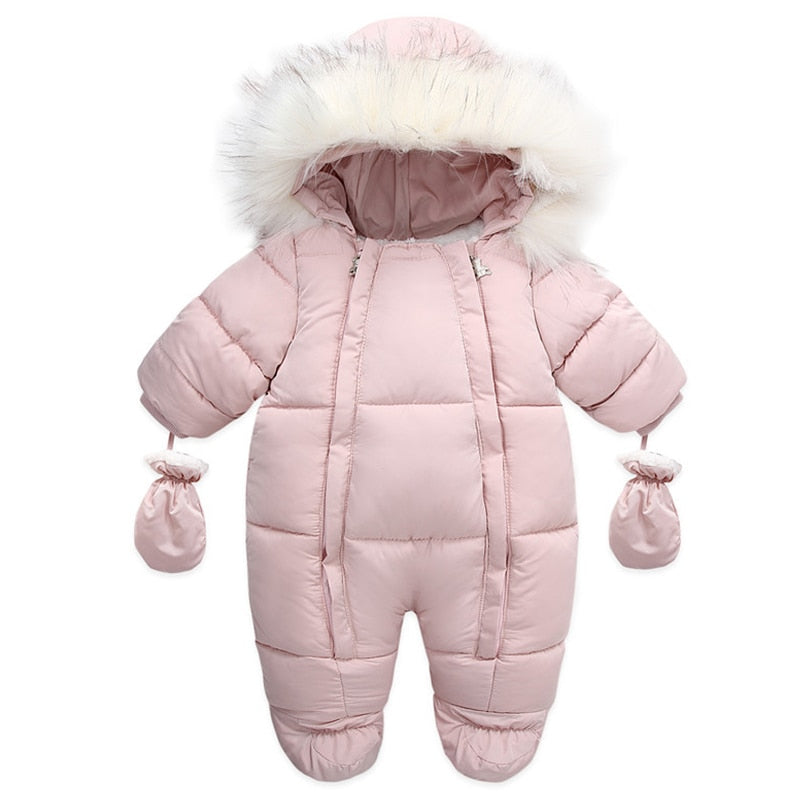 Image of Cosy romper set with gloves and hood, Sizes 0-2 yrs - Winter warmth for baby girls! Shop now at OleOle.