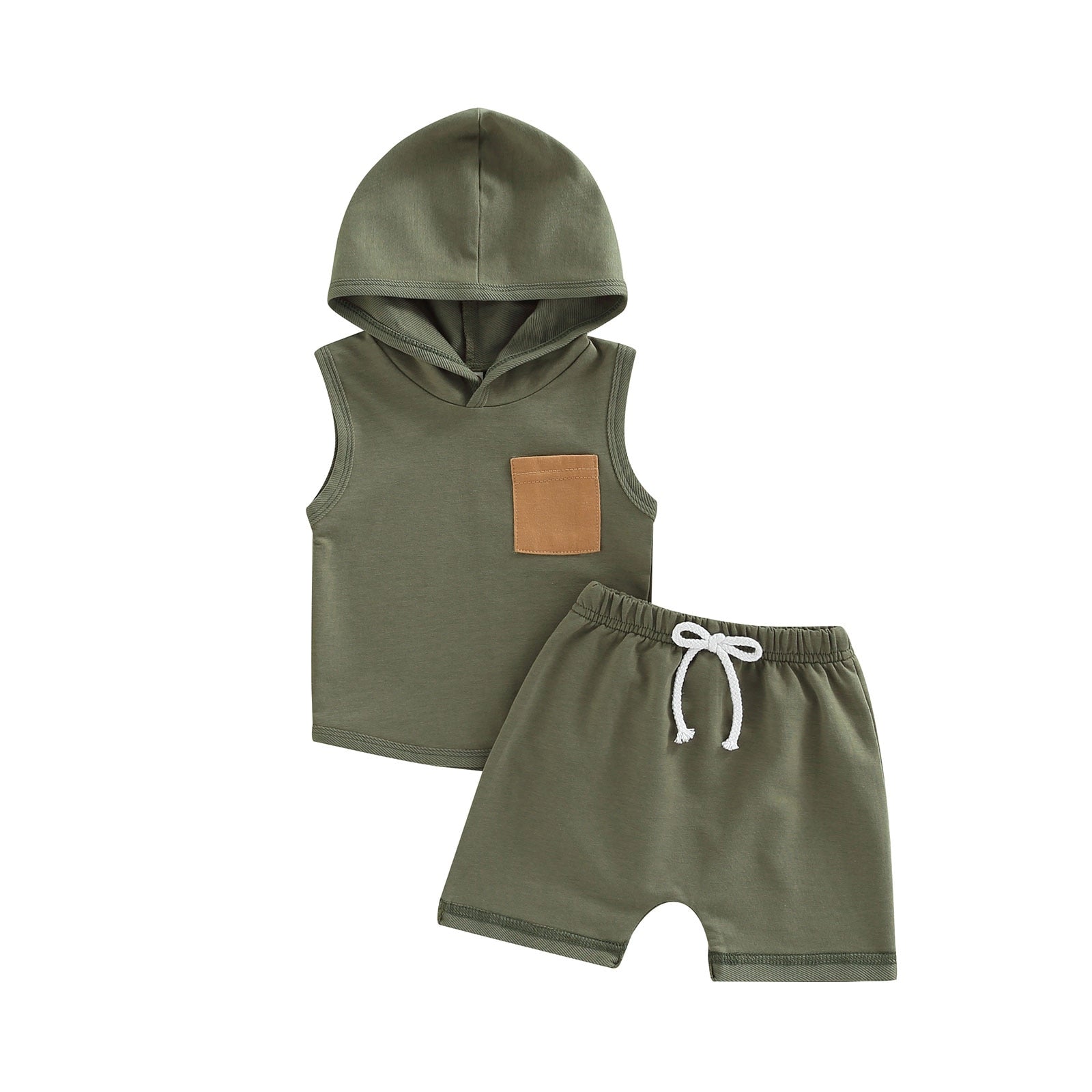 Image of Adorable Unisex Baby Sleeveless Hooded Top & Shorts Set (0-3 yrs) – Comfort and Style in Every Stitch! Shop now at OleOle.