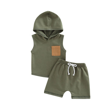 Unisex Baby Sleeveless Hooded Top Shorts 2 pcs Set (0 - 3 yrs)