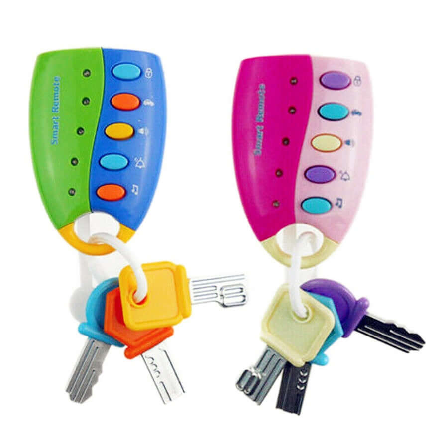 A group of colourful musical car key toys with lights and sounds.