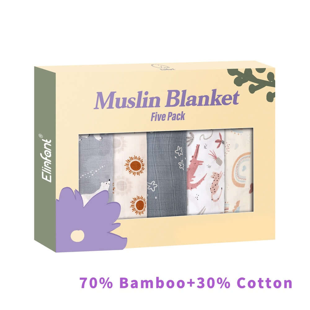 Image of Bamboo Cotton Muslin Bibs Gift Set - 5pcs. Soft, Stylish, and Ideal for Your Baby. Perfect Gift. On Sale Now at OleOle!