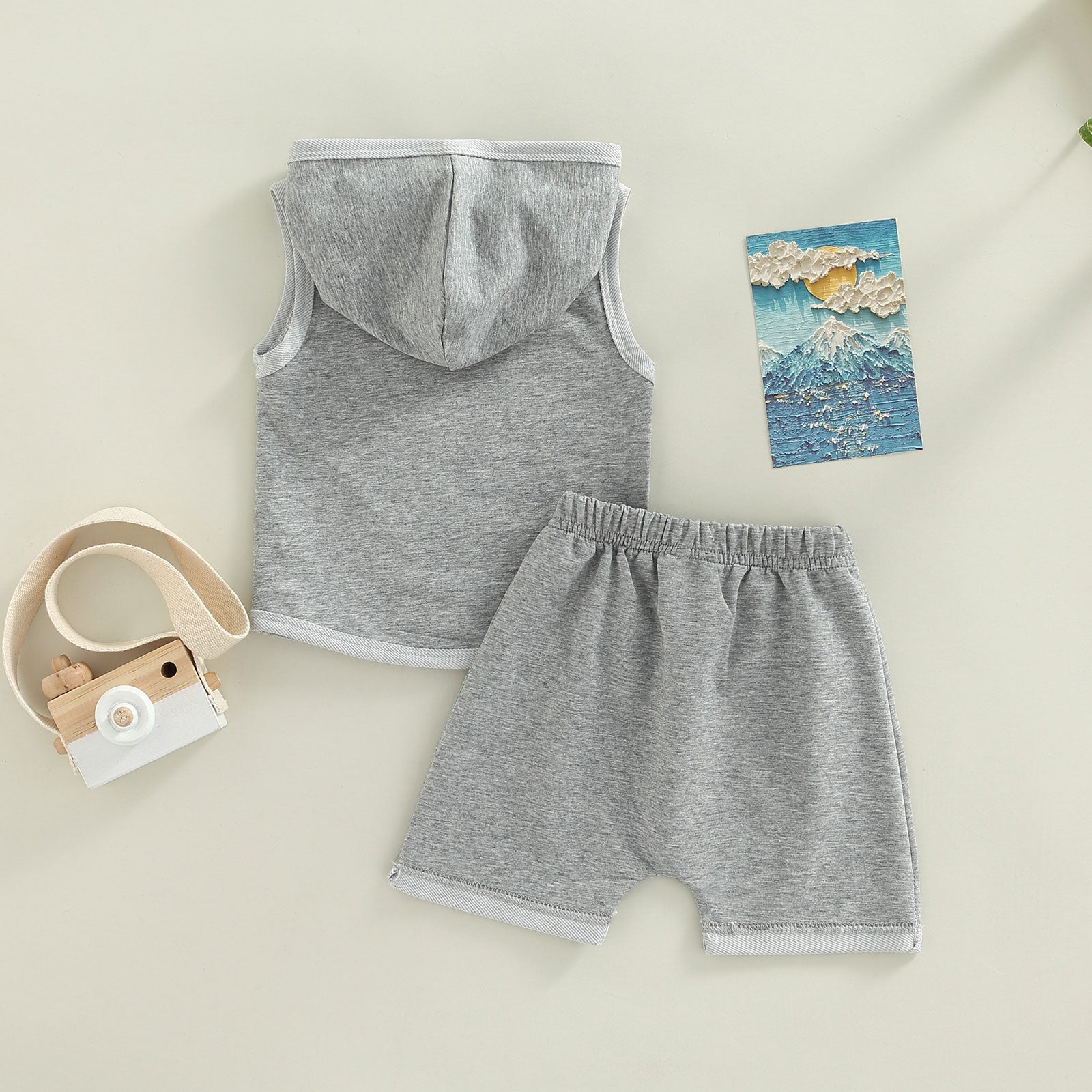 Image of Adorable Unisex Baby Sleeveless Hooded Top & Shorts Set (0-3 yrs) – Comfort and Style in Every Stitch! Shop now at OleOle.