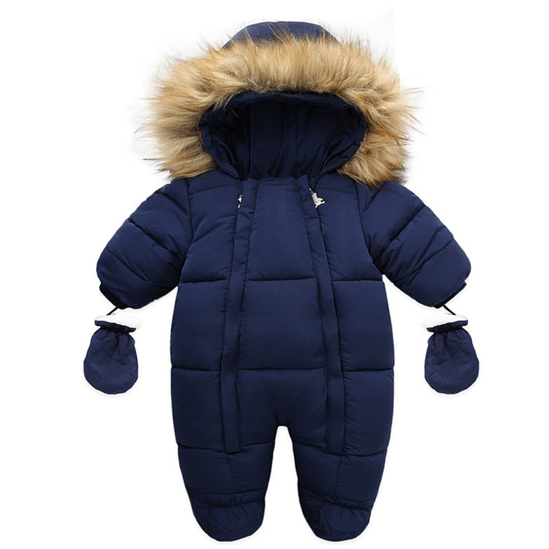 Image of Cosy romper set with gloves and hood, Sizes 0-2 yrs - Winter warmth for baby girls! Shop now at OleOle.