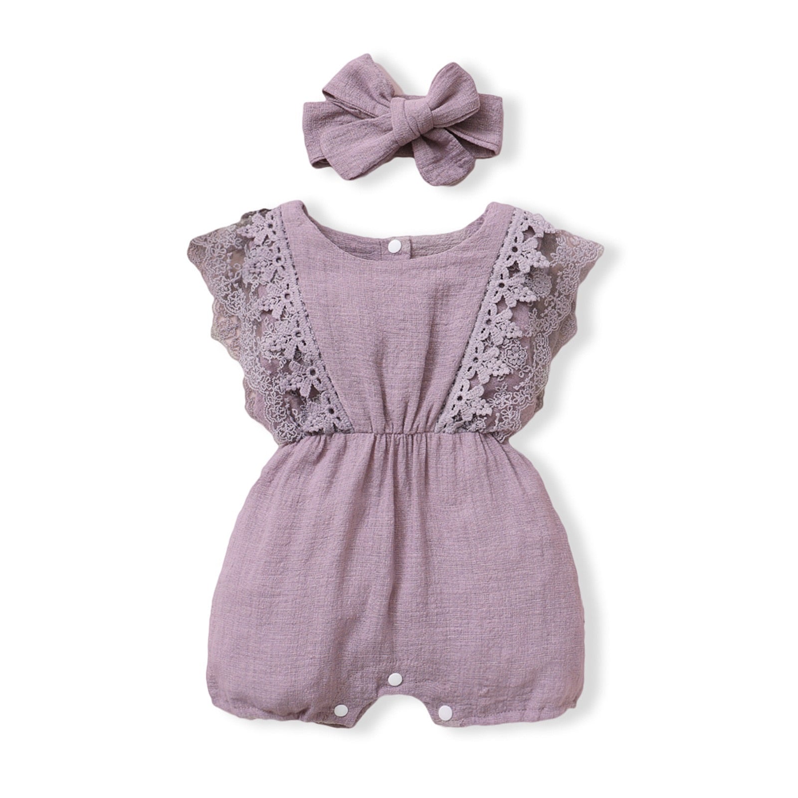 Image of Adorable linen jumpsuit for baby girls at 3-18 months with matching headbands. Perfect for sunny days. Stylish and comfy ensemble. Chic summer vibes available at OleOle.