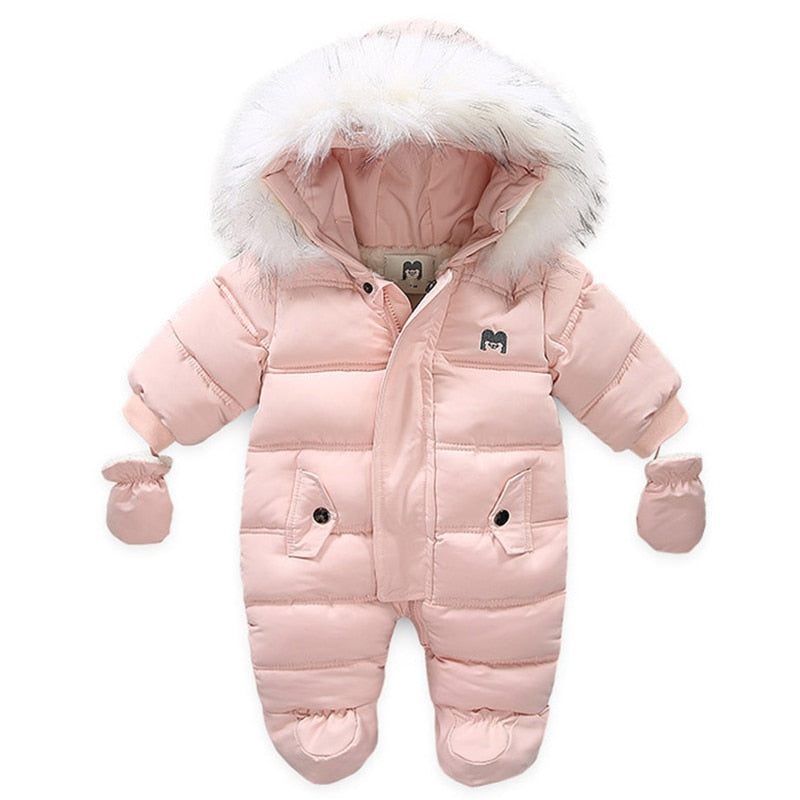 Image of Cosy romper set with gloves and hood, Sizes 0-2 yrs - Winter warmth for baby girls! Shop now at OleOle.