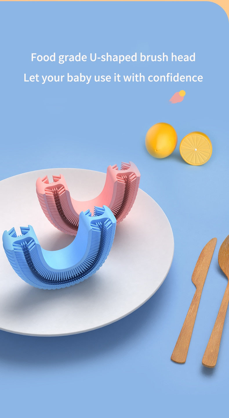 Image of Kid-Friendly U-Shape Toothbrush & Sterilizing Cup: Ideal for 2-15 Years. Smart & Rechargeable Dental Care. Shop now at OleOle.