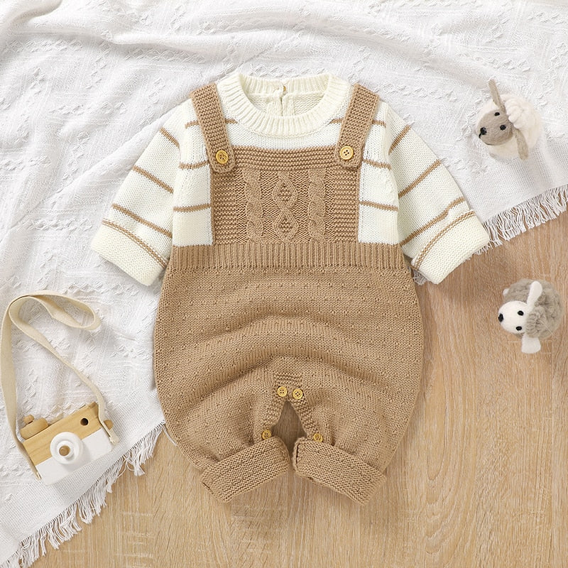 Image of OleOle Winter Fashion Knitted Long Sleeve Rompers - Adorable and cosy onesies for newborn baby boys and girls, available for ages 0 to 18 months. On sale now at OleOle