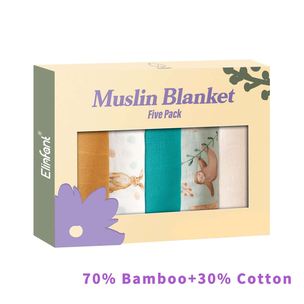 Image of Bamboo Cotton Muslin Bibs Gift Set - 5pcs. Soft, Stylish, and Ideal for Your Baby. Perfect Gift. On Sale Now at OleOle!