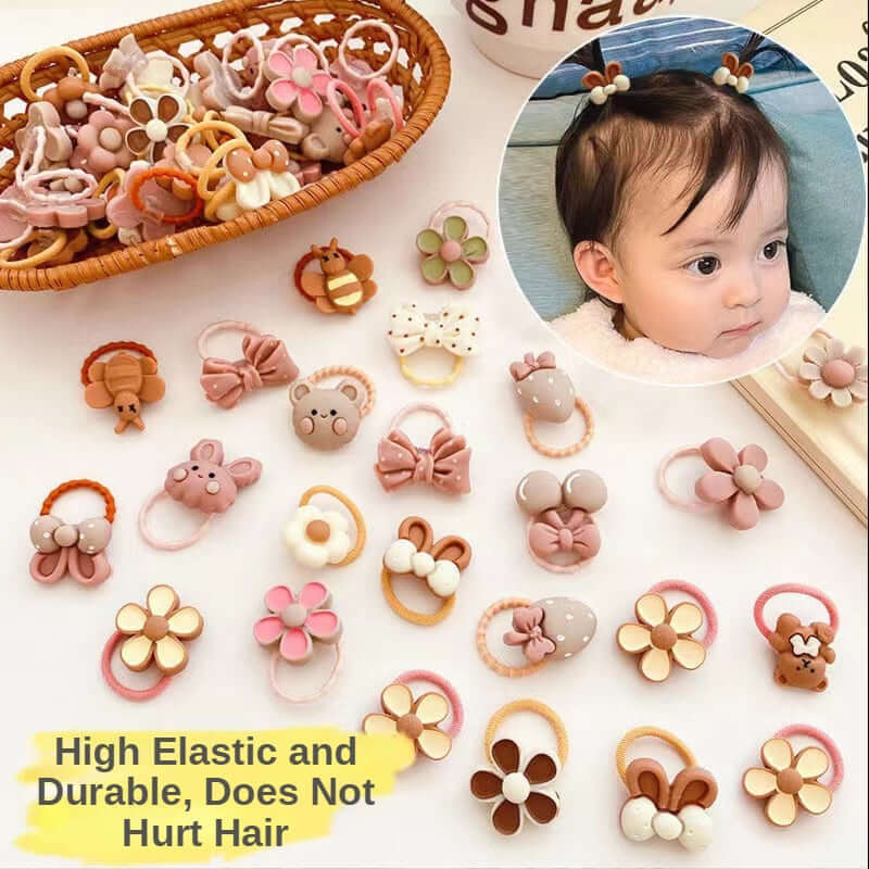 A set of 20 rubber bands for girls by OleOle, featuring cute animal hair designs. Perfect for adding a touch of fun to any hairstyle.