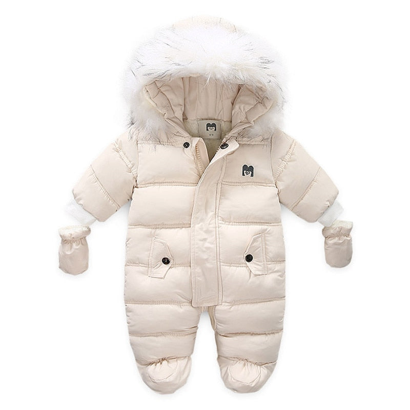 Image of Cosy romper set with gloves and hood, Sizes 0-2 yrs - Winter warmth for baby girls! Shop now at OleOle.