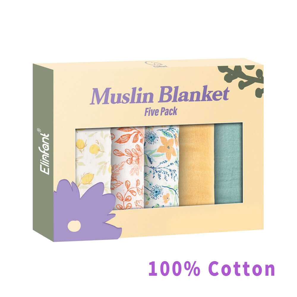 Image of Bamboo Cotton Muslin Bibs Gift Set - 5pcs. Soft, Stylish, and Ideal for Your Baby. Perfect Gift. On Sale Now at OleOle!