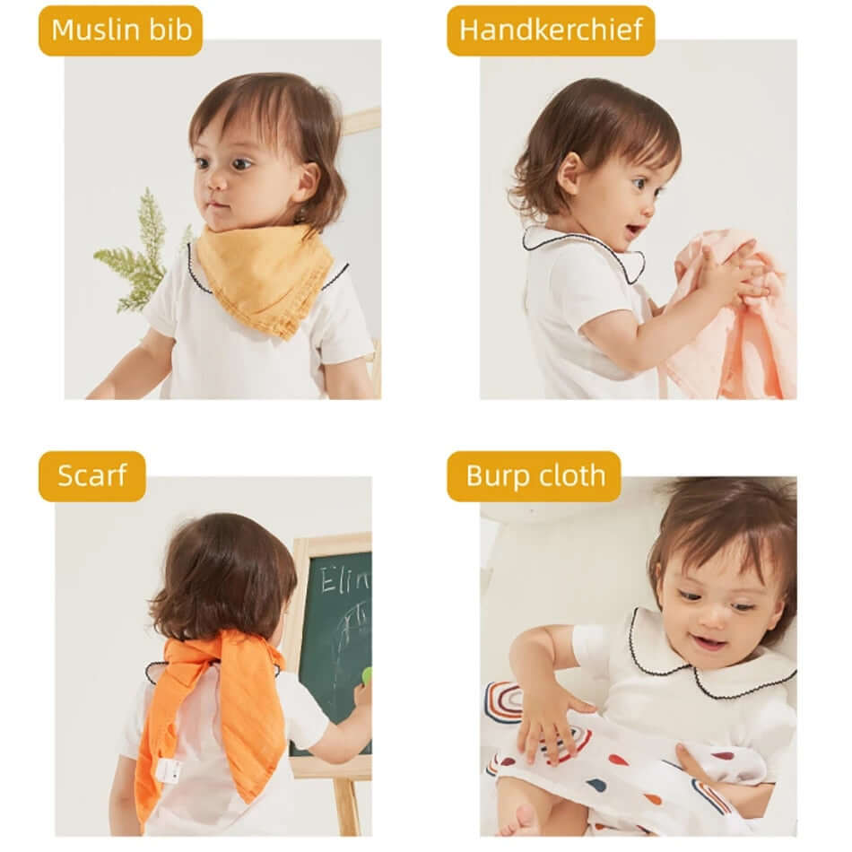 Image of Bamboo Cotton Muslin Bibs Gift Set - 5pcs. Soft, Stylish, and Ideal for Your Baby. Perfect Gift. On Sale Now at OleOle!