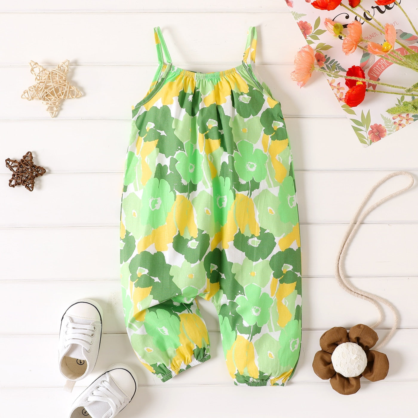 Image of Hot Fashion Linen Jumpsuit Romper for Baby Girls aged 3 monts - 3 yrs. Stylish attire for your little one's playful days. Chic & comfy! Shop now at OleOle.