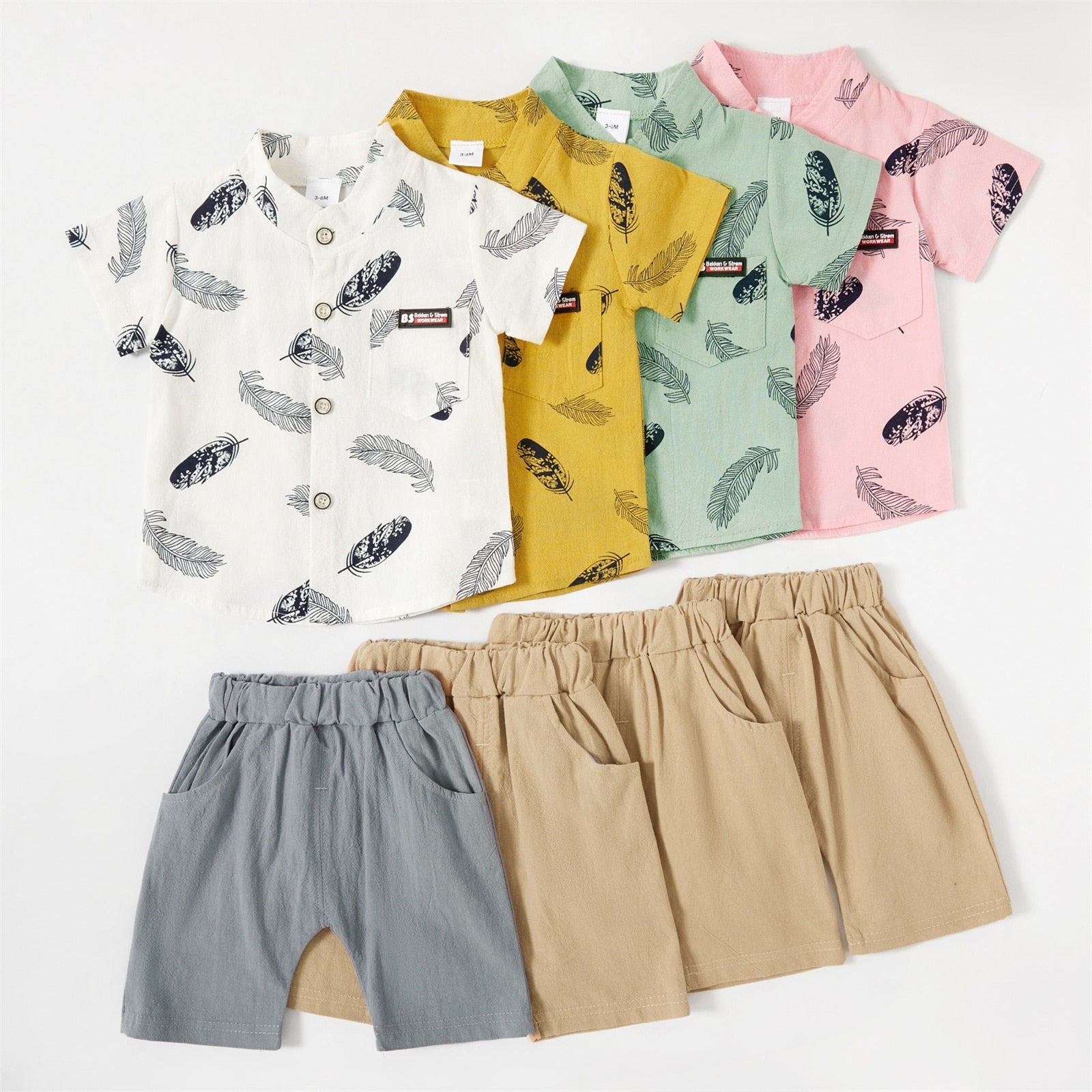 Image of Linen Shirts and Shorts Set for Baby Boys - Cute and Comfortable Outfit by OleOle