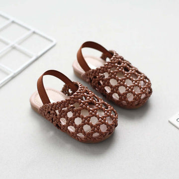 OleOle Baby Girls Braided Leather Sandals with Hollow Out Design - Soft Sole, Retro Princess Style (6 months - 3 years)