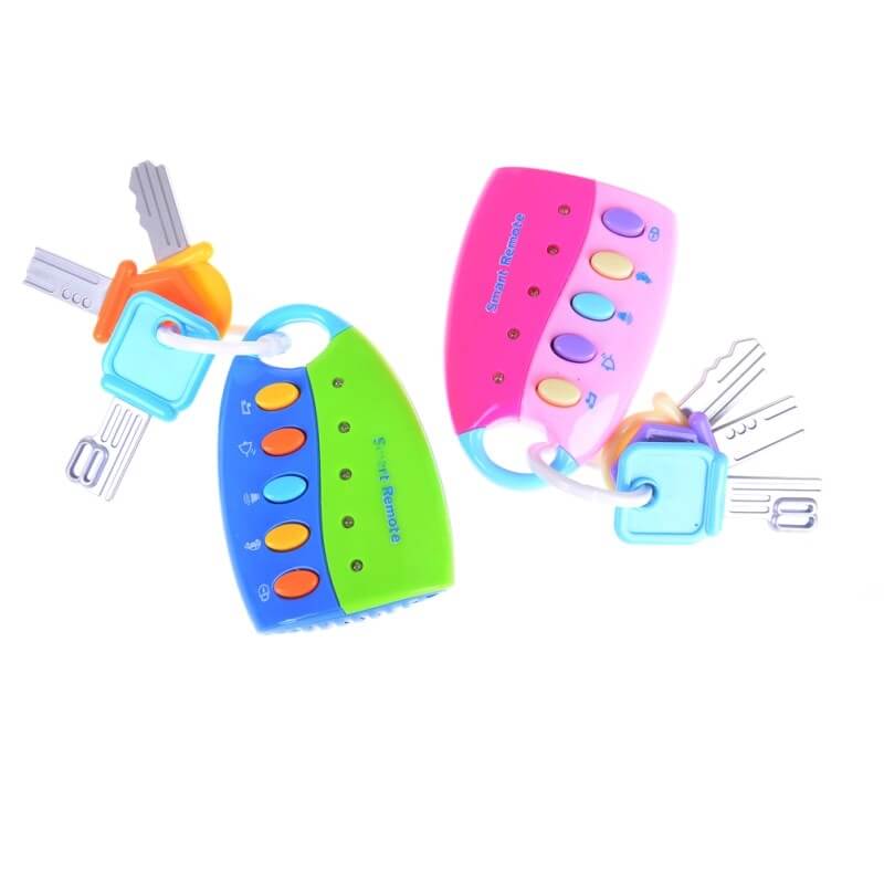 A group of colourful musical car key toys with lights and sounds.