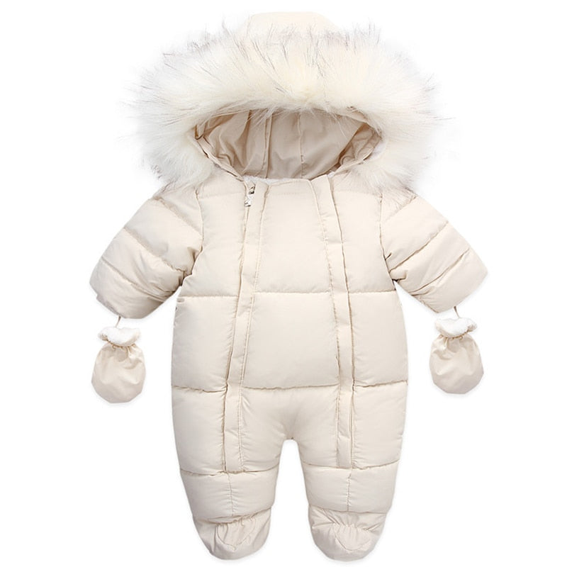 Image of Cosy romper set with gloves and hood, Sizes 0-2 yrs - Winter warmth for baby girls! Shop now at OleOle.