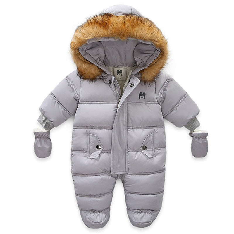 Image of Cosy romper set with gloves and hood, Sizes 0-2 yrs - Winter warmth for baby girls! Shop now at OleOle.